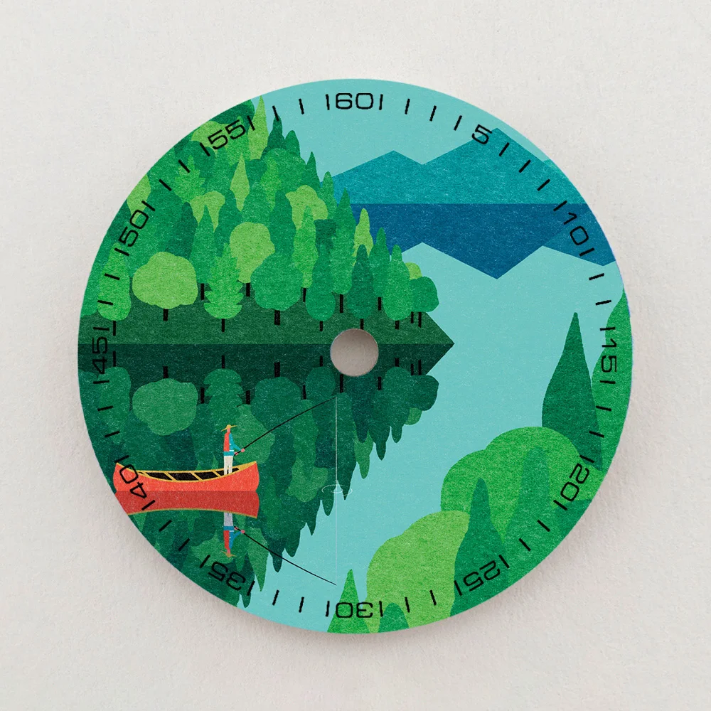 28.5mm NH35 Dial Lake Forest Canoe Scenery Dial Green Luminous Dial Color NH36 Dial Watch Accessories Fits NH35/NH36 Movement