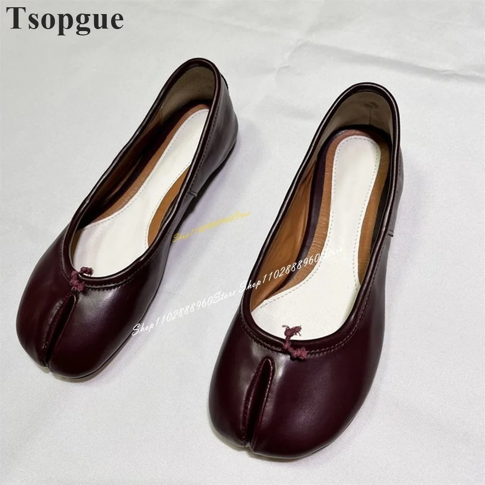 

Stylish Burgundy Matte Leather Shallow Tabi Pumps Flat With Shoes For Women Slip On Split Toe 2024 Fashion Zapatos Para Mujere