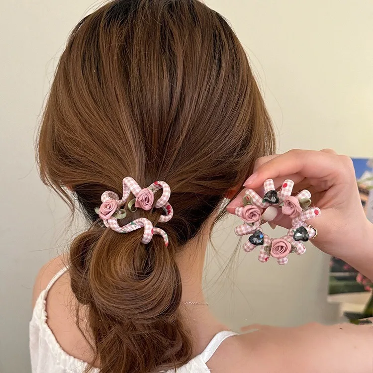 Sweet and Cute Flower Phone Line Hairband Head Rope Female 2025 New High end Summer Meatball Hair Rope Hair Accessories