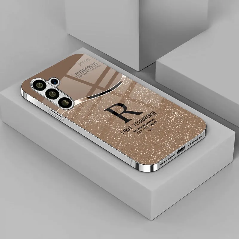 

New men's business glitter letter R pattern glass phone case - suitable for Galaxy S26/S25/S24/S23/S22/S21/S20/A53/A54/A56
