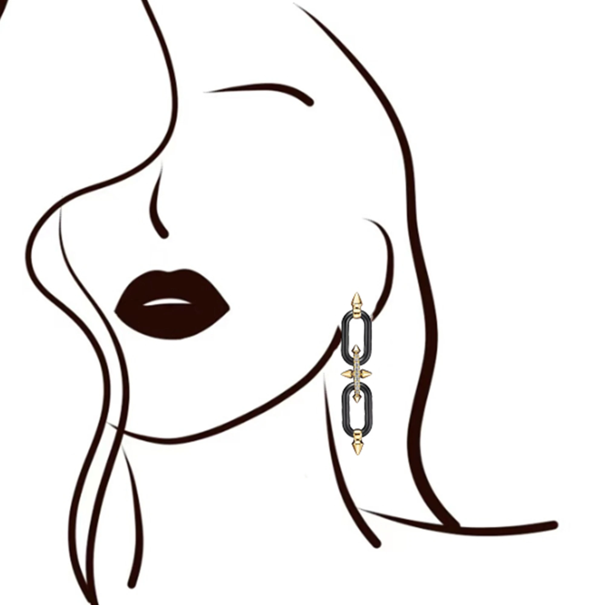 

Trendy black gold studded earrings made of pure silver S925, stylish and stylish, Titan by Pharrell Williams series earrings
