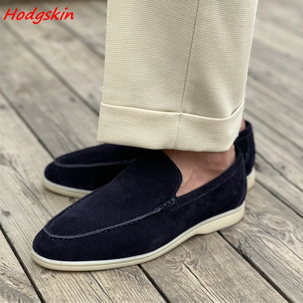 Cow Suede Men Shoes Genuine Leather Breathable Slip On Casual Shoes Round Toe Solid Sewing 2024 Newest Comfortable Men's Loafers