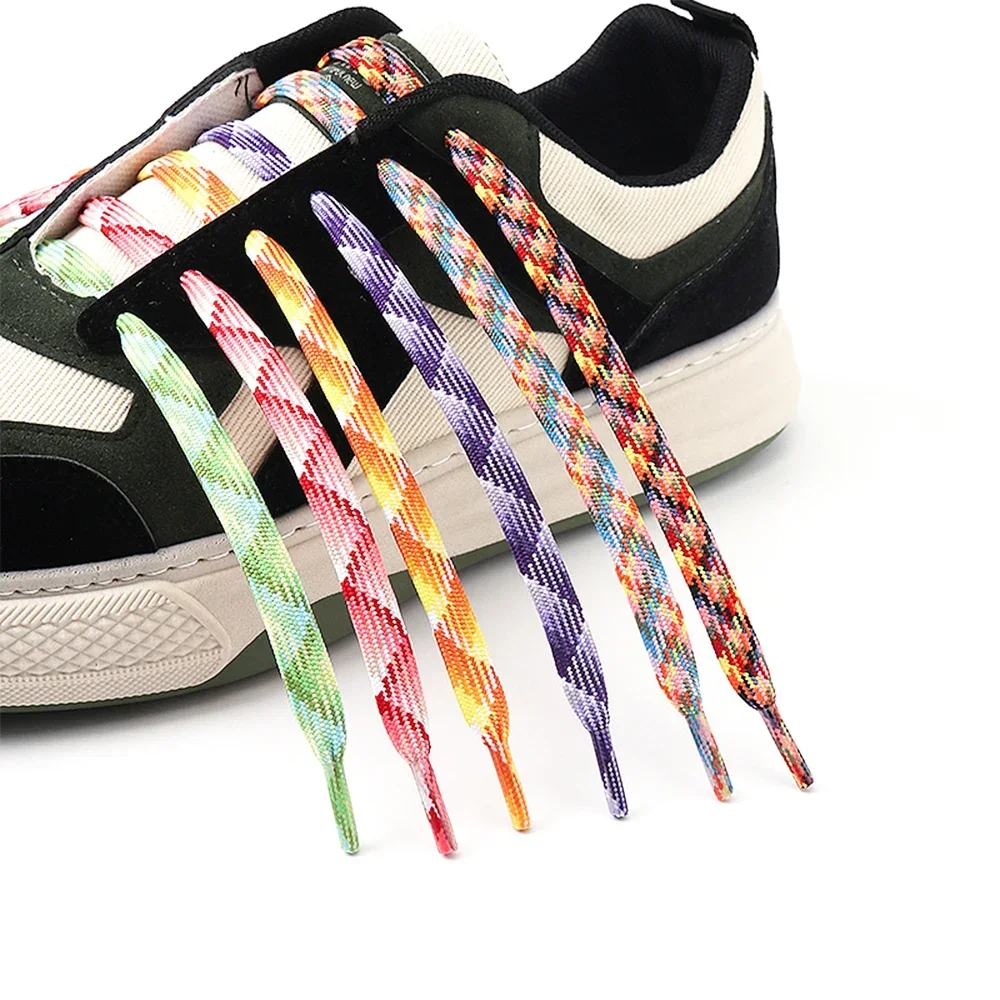 Flat Shoelaces for Sneakers Rainbow Shoelace Colorful Striped Shoe Laces for Woman Man Width 1CM Shoes Accesorios New 1 Pair