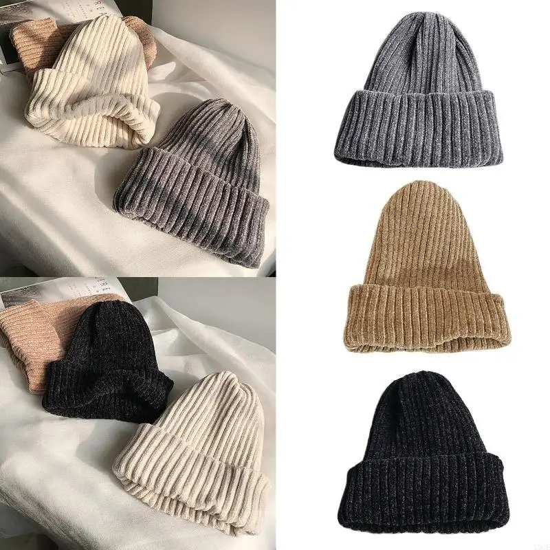 قبعة الشتاء الدافئة الكلاسيكية للمرأة الشنيل متماسكة الكفة قبعة صغيرة قبعة بلون Skullcap #5