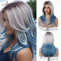 EASIHAIR pelucas sintéticas azules largas y rectas, pelucas de pelo en capas azules y Rubio degradado para mujeres con flequillo de ocho caracteres, pelucas de Cosplay