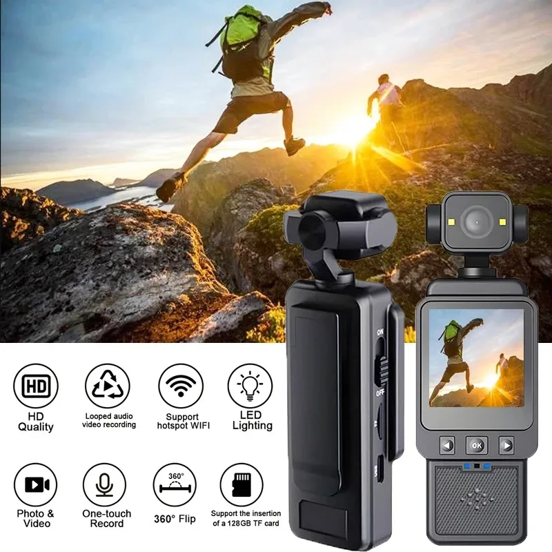 

Спортивная камера HD 1080P WiFi 360° ° Вращающаяся мини-экшн-камера, портативный цифровой видеорегистратор для езды на велосипеде, носимая камера для тела