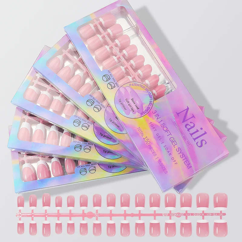 150pcs/set Charming French Ballet Wearable Fake Nail Tips Press On Nail Seamless Removable Wearing Reusable Full Cover Nail Tips