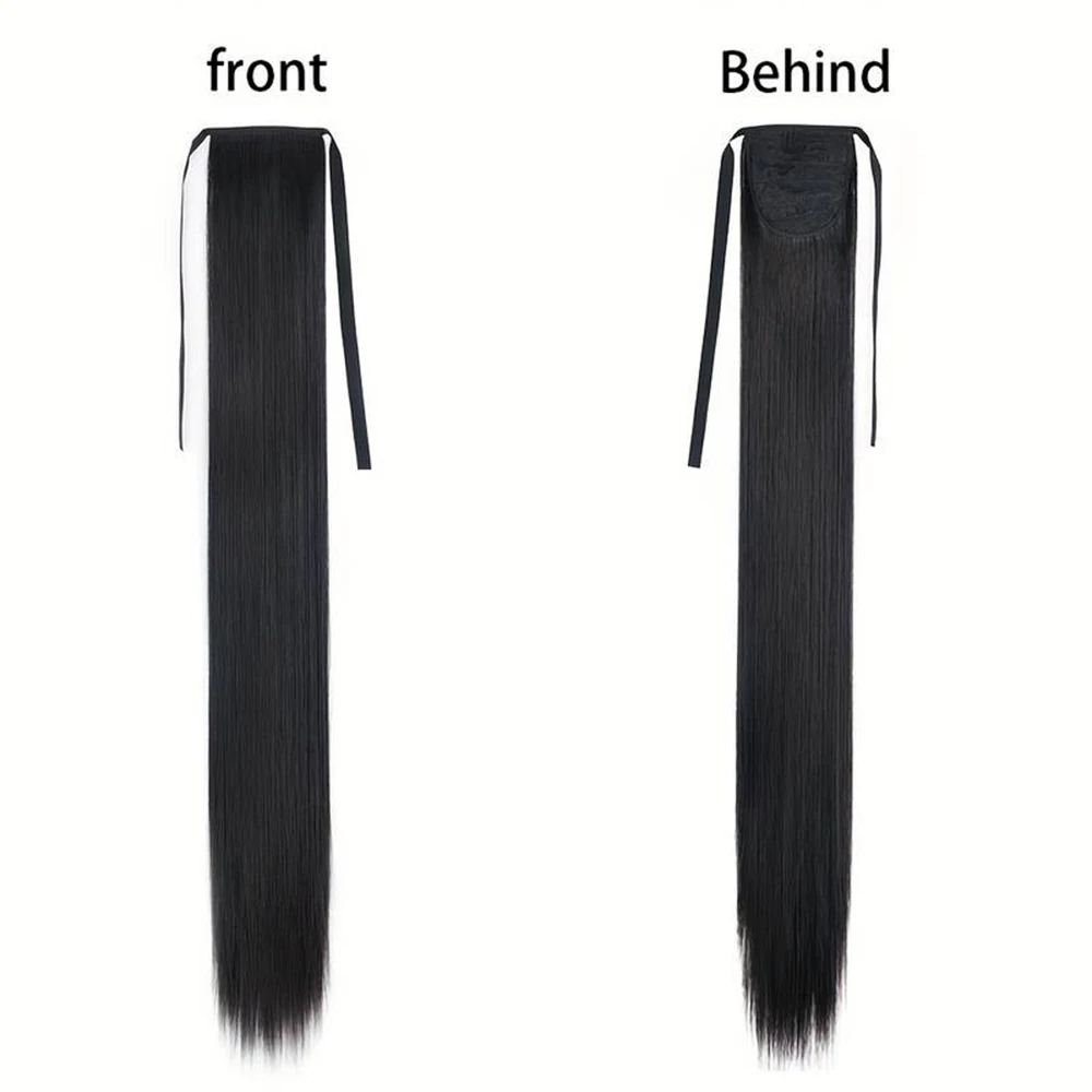 85cm Synthetic Ponytail Long Straight Black Pony Tail Hair Extensions Heat Resistant Horsetail Hairpiece For Women