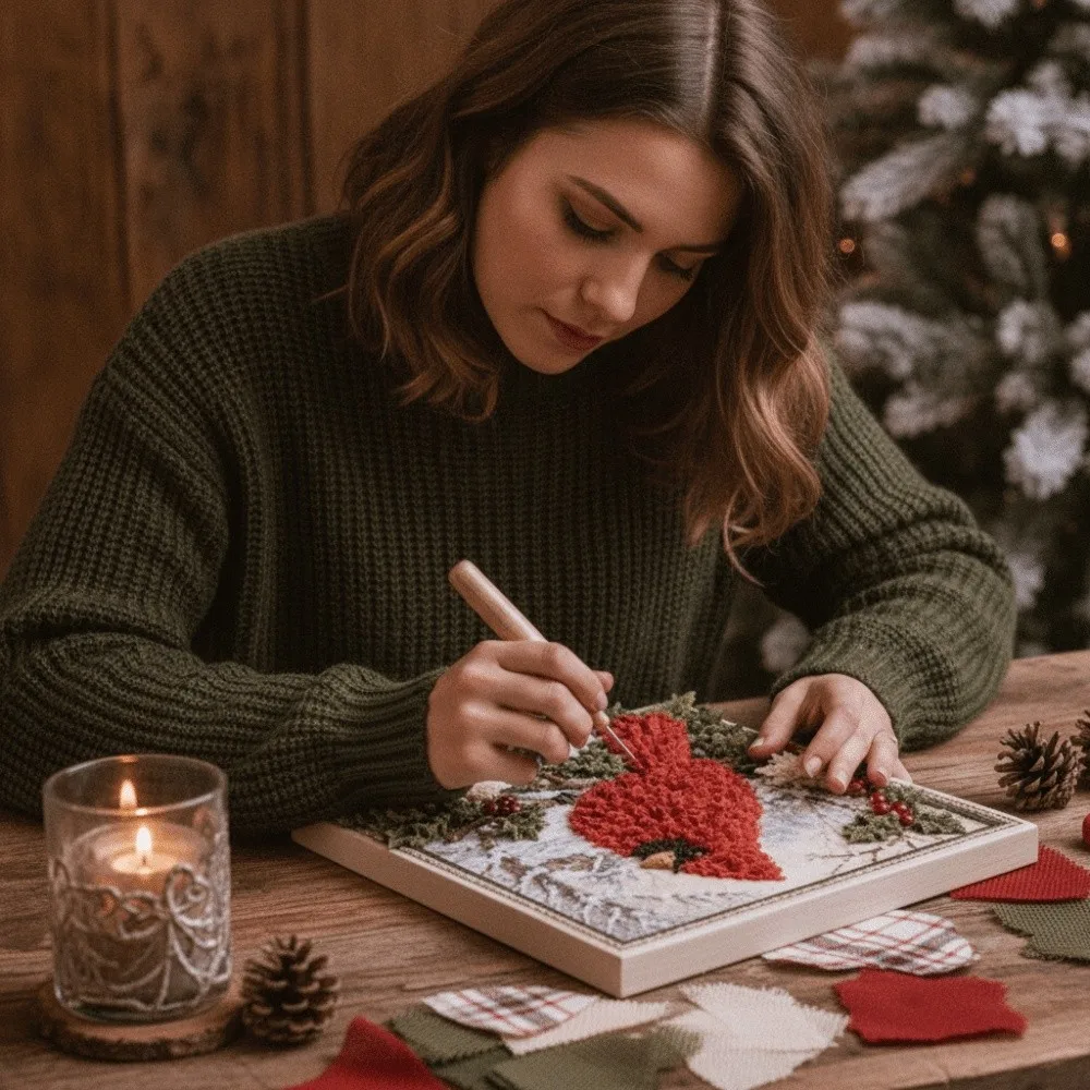 No Sewing Christmas Poke Art Easy Make Thick Board Xmas Needle Craft Included Stand Stereo Visuals Snowman Ornament DIY