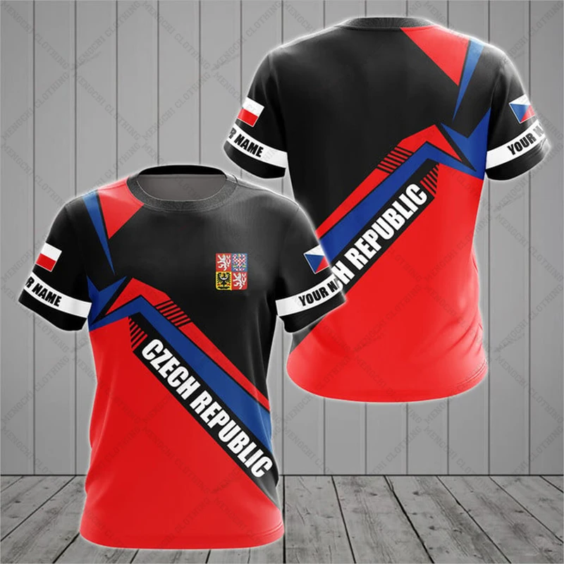 Custom Name Summer Casual Czech Flag Graphic T-shirts Cool Men's Fashion Jersey Soft Short Sleeve Tops Fast Dry Sportswear view 2
