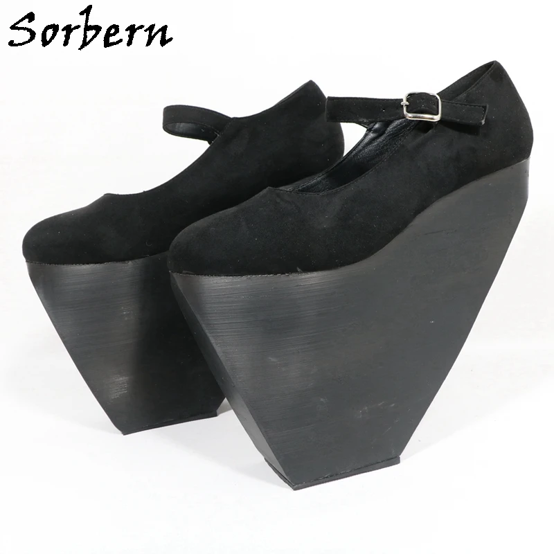 Sorbern Black Mary Jane Women Pump Shoes Heelless 20Cm High Heel Shoes Customized Different Heel Height Sepcial Shoes