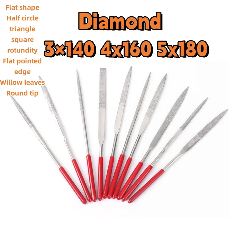 3/5pcs Needle File 3×140 4x160 5x180 Diamond Red Files Metal Wood Ceramic Glass Stone Craft Sharping Working Hand Carving Tool