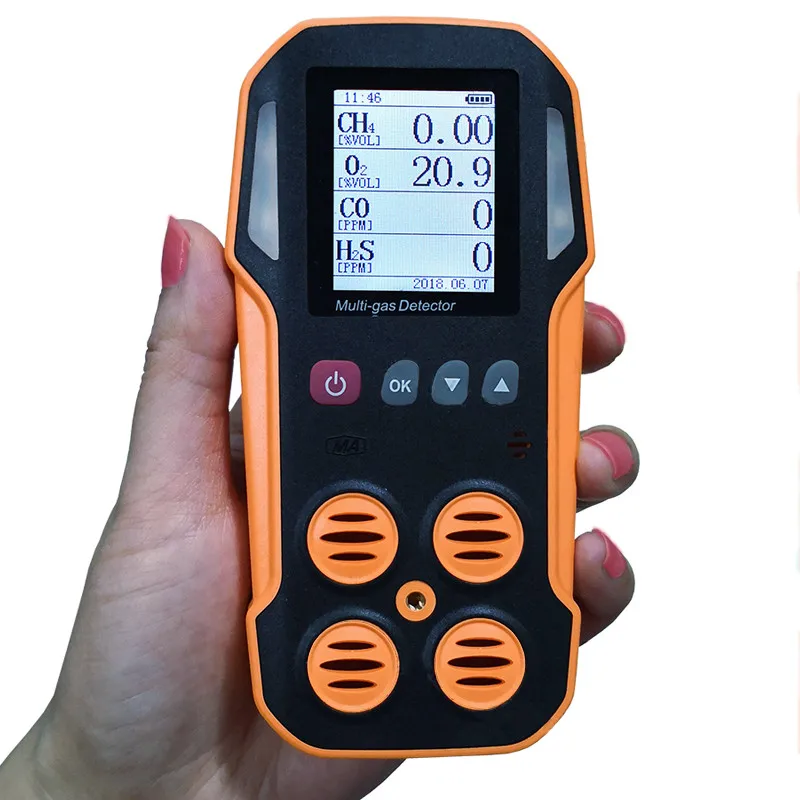 Handheld  4 gas detector, Battery powered diffusion Multi gas detector for CO, H2S O2 & Combustible gas