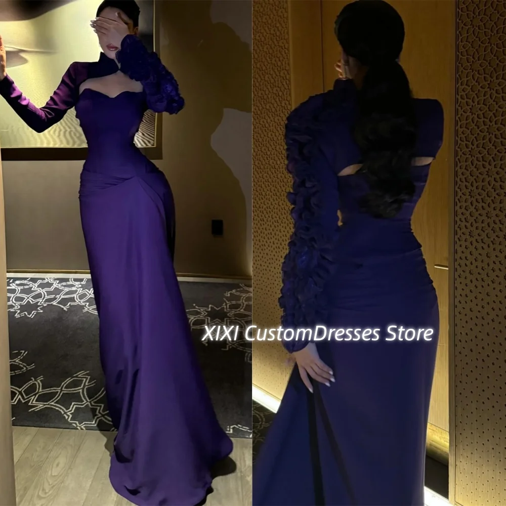 تخصيص فساتين Fساتين A-الخط رسن بطول الأرض للحفلات الراقصة كشكش بأكمام طويلة وسحاب حتى فساتين للمناسبات الخاصة #1