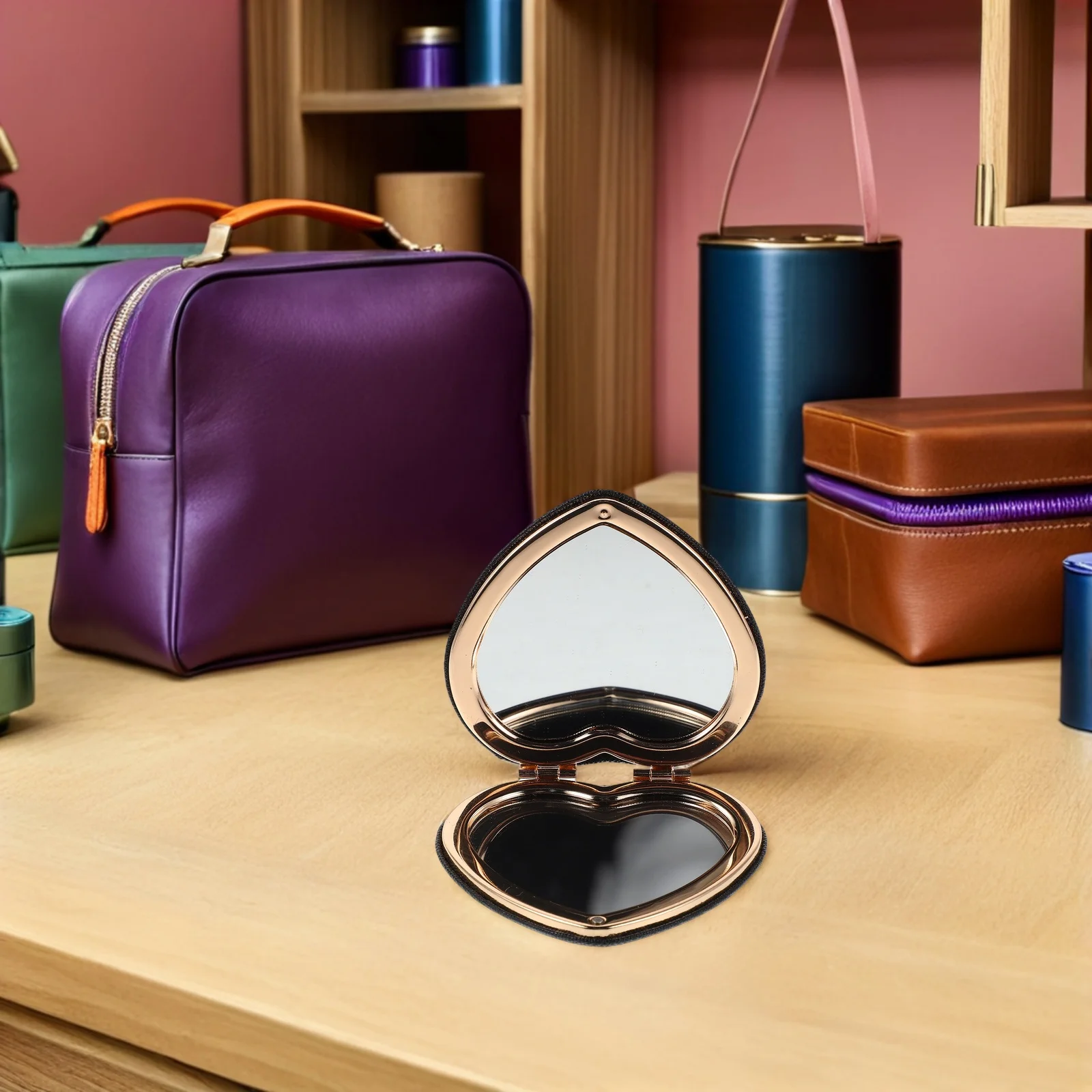 

Portable Double-Sided Folding Makeup Mirror Butterfly Decor Compact Travel Heart Shape Small Purse Mirror Elegant Personal