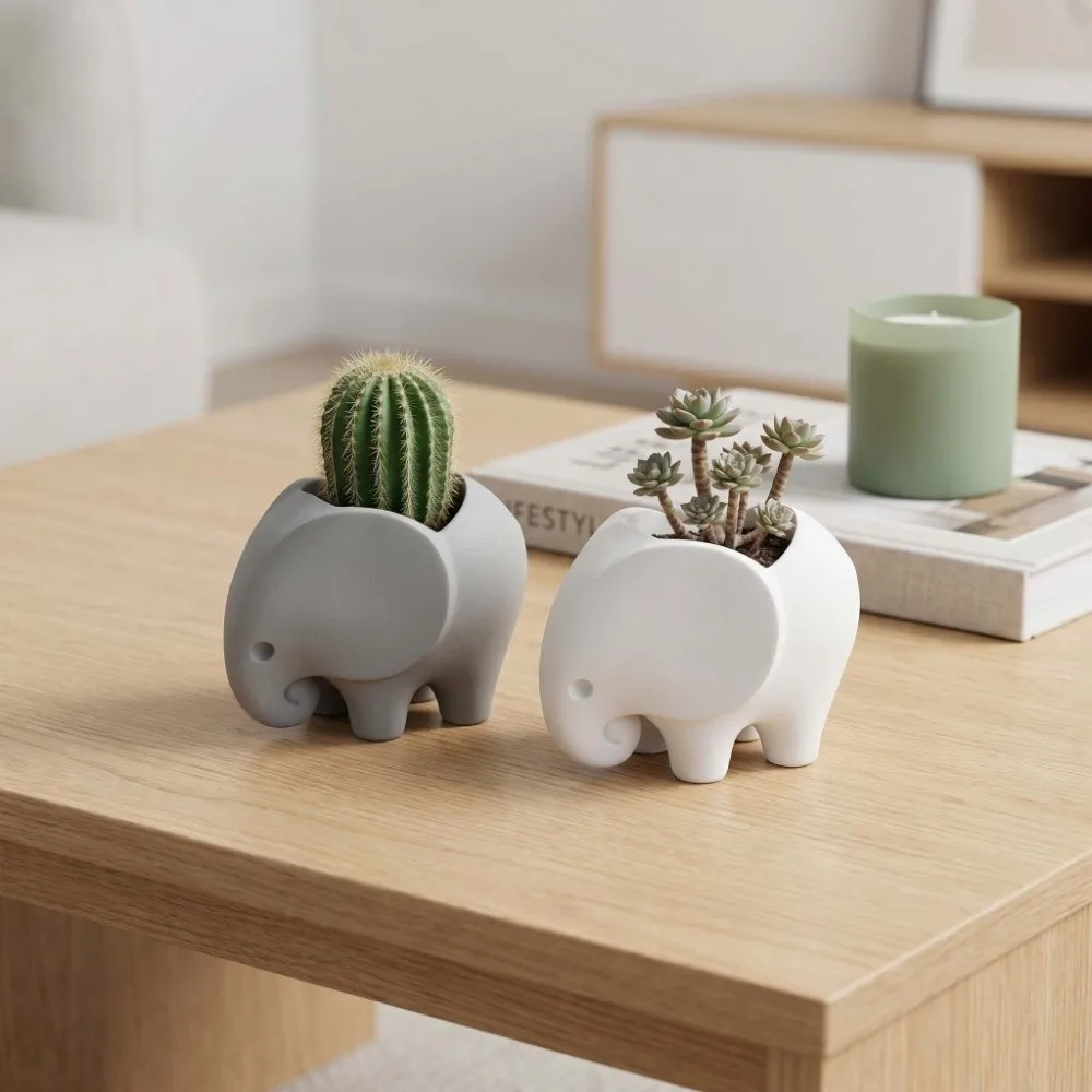 Plastic 3D Printed Elephant Flowerpot Animal Design Vases or Pencil Holders Mini Elephant Planter Pot Succulent Planter
