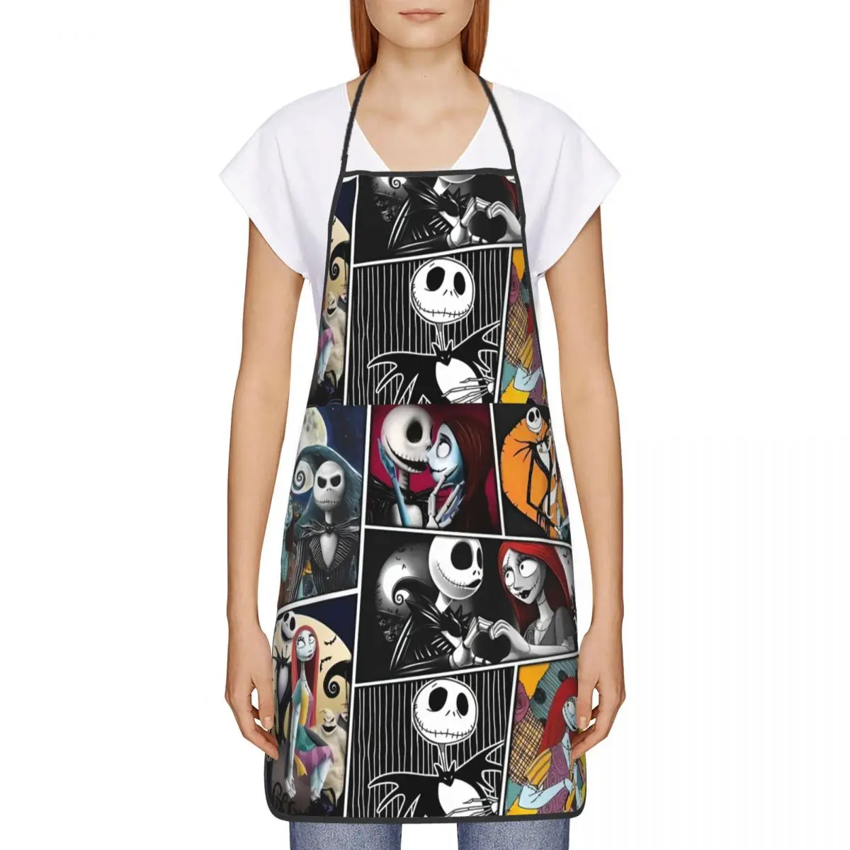 Custom Funny Halloween Jack Skellington Collage Bib Aprons Men Women Kitchen Chef Tablier Cuisine for Cooking Baking Gardening