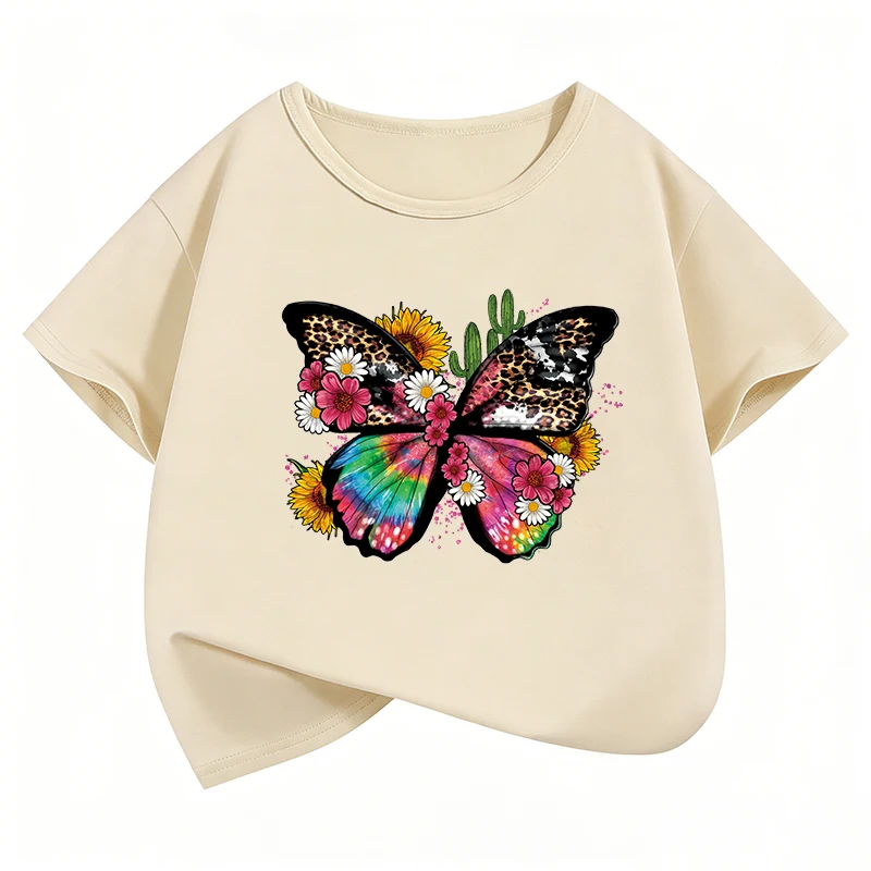 Y2k T-Shirt mit Schmetterlings-Design, bedrucktes T-Shirt für Mädchen, Manga-Kurzarm-Tops, T-Shirts, niedliche Jungen-Kinderkleidung, Sommer, Frühling
