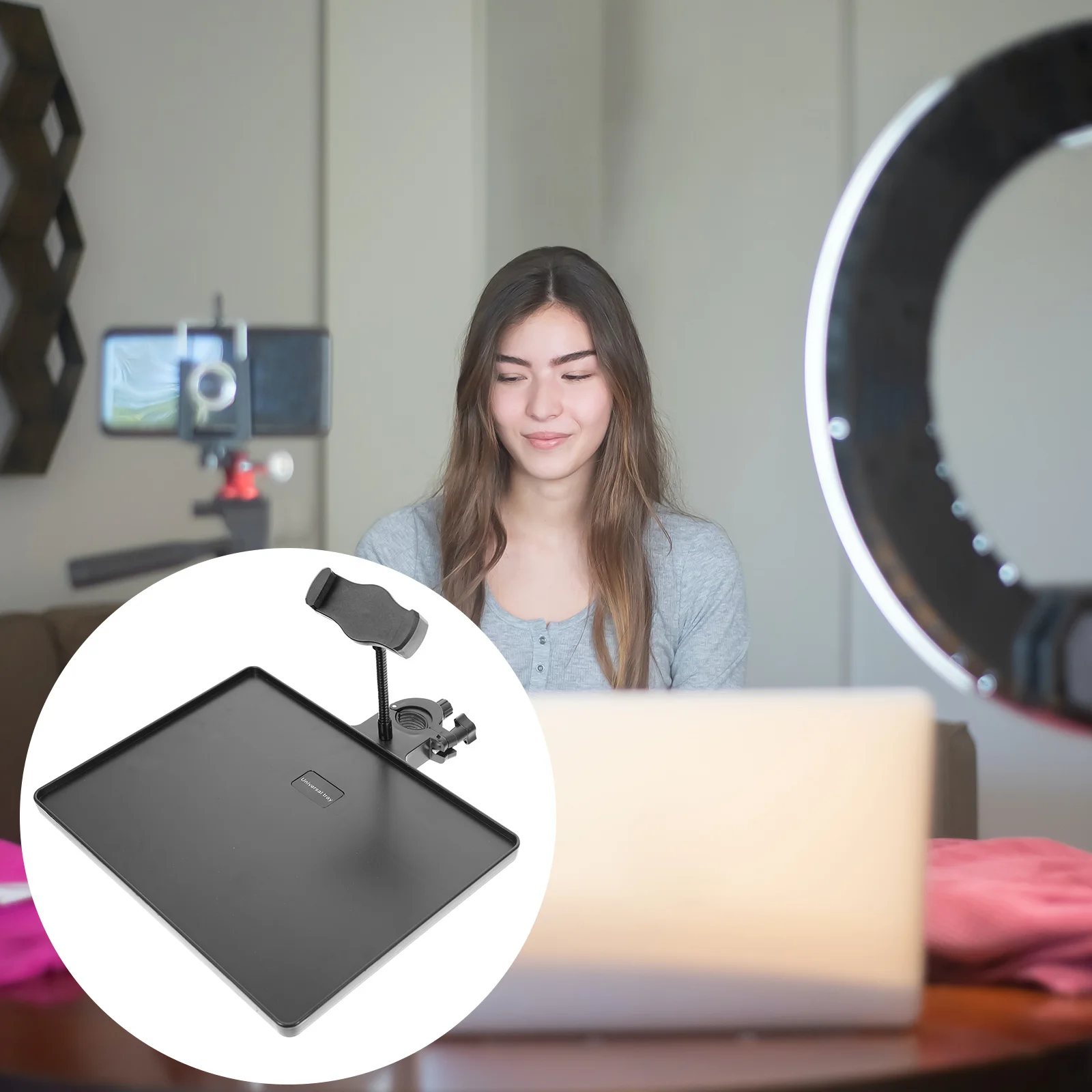 

Clip-On Microphone Stand Tray Sound Card Holder For Live Broadcast Mic Rack Shelf Clamp-On Universal Bracket Live Broadcast