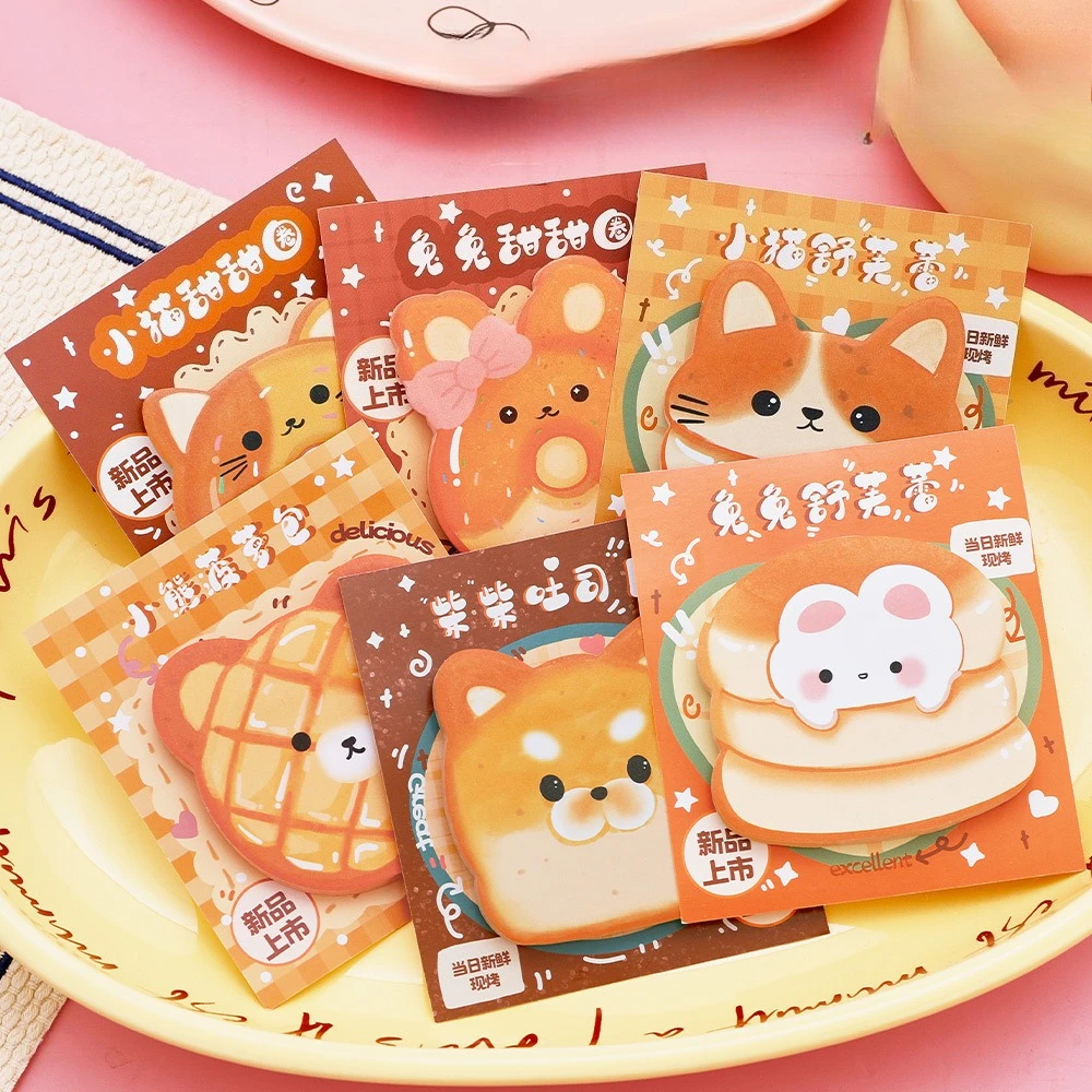 Ins Cute Animal Food and Play Sticky Notes Student Cartoon Message Note Paper Special-shaped Bread N Times Stickers Memo Pad