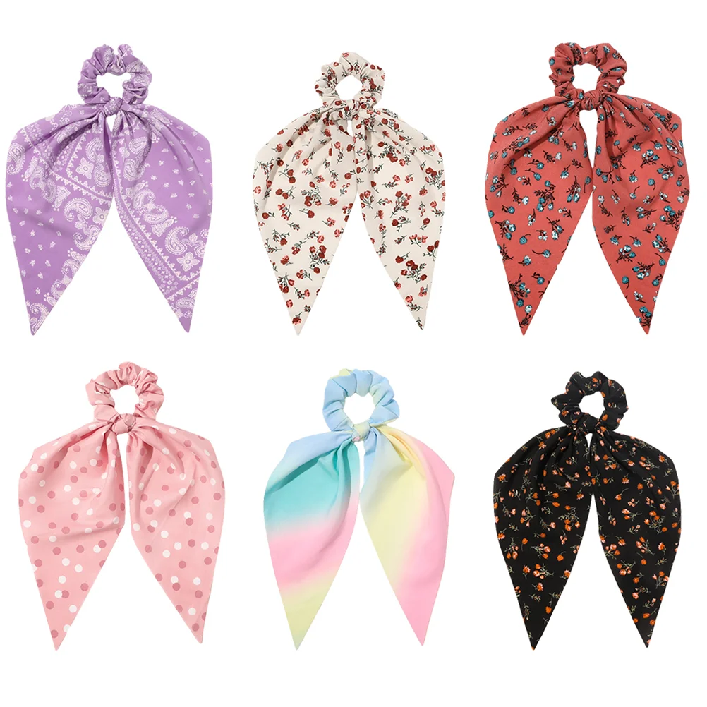 

6 Pcs Ribbon Hair Tie Ponytail Accessories for Curly Rope Fashionable Rings Printing Headgear Girl