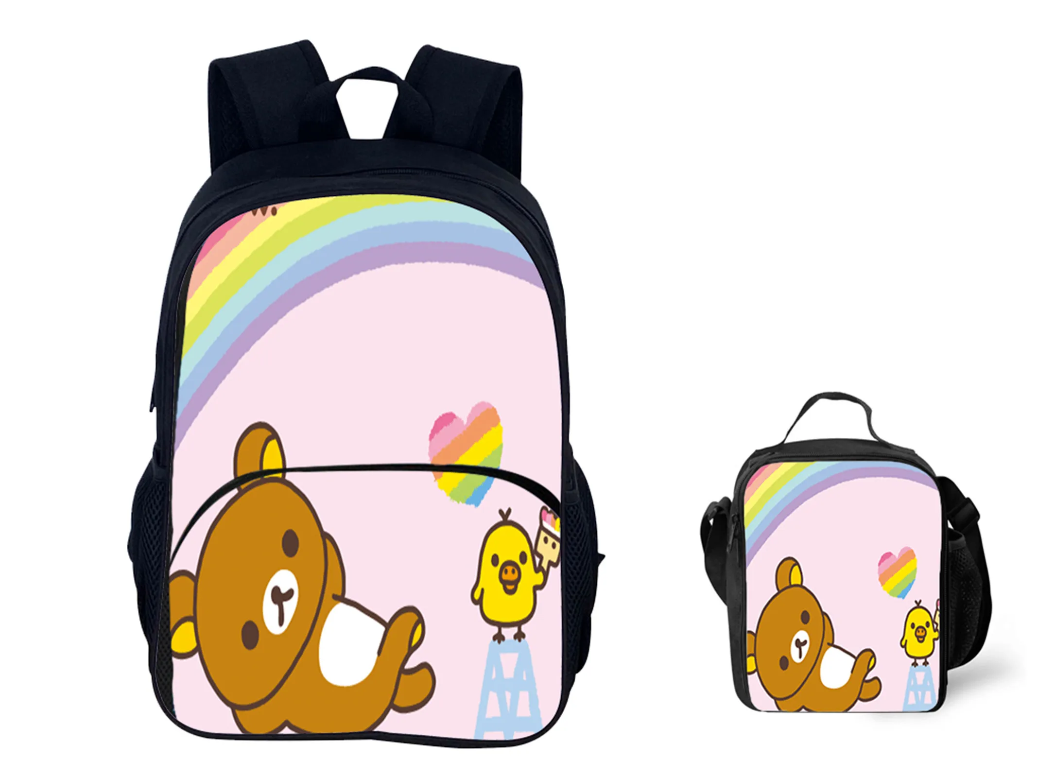 

2 in 1 Daypack Set-Student Rilakkuma Trendy Backpack with Waterproof Lunch Box for Unisex Children