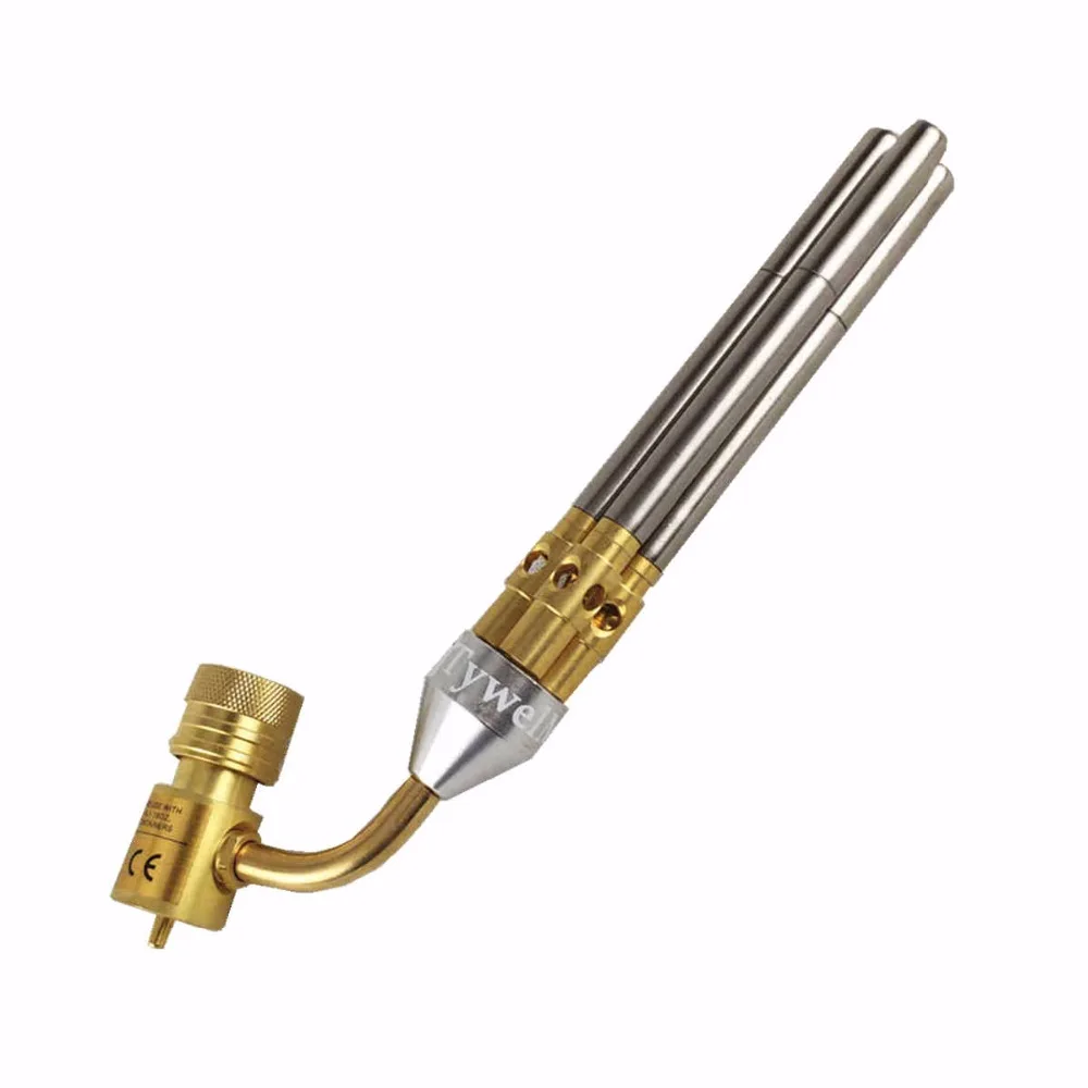 3 Pipes MAPP Gas Welding Torch, CE Certified HVAC Hand Brazing Burner for Soldering Quenching BBQ Heating