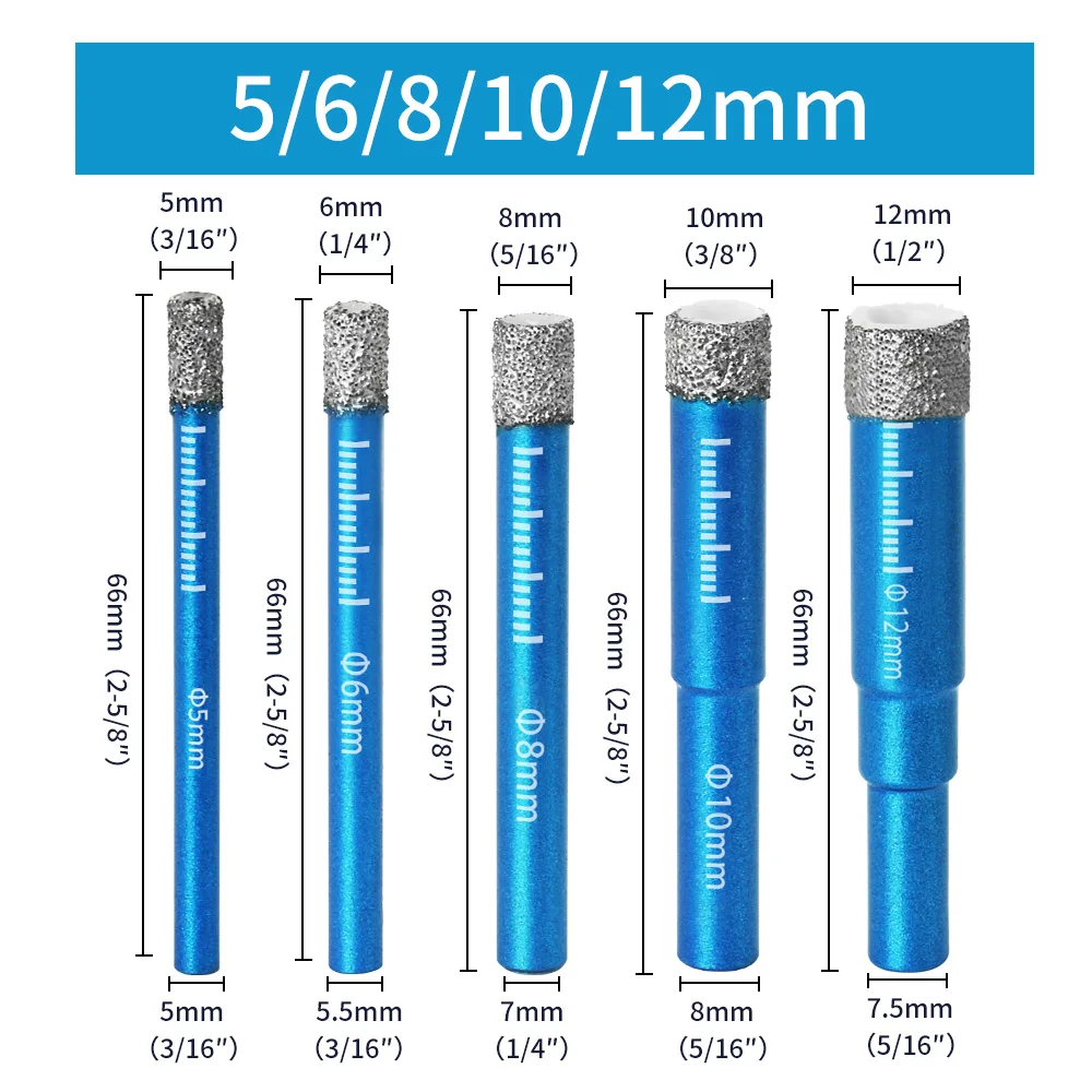 5-16mm Round Shank Brazed Diamond Dry Drill Bit Hole Saw, Suitable for Ceramic, Marble, Granite, Vitrified Tile, High Quality