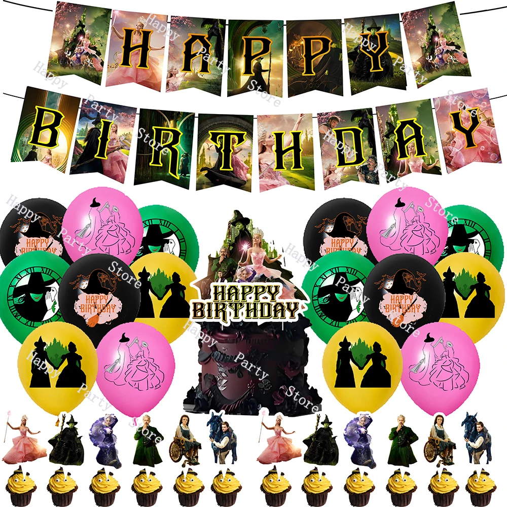 Wicked Birthday Party Decoration Magic Witch Balloon Backdrop Cake Topper Wicked Birthday Party Supplies Baby Shower