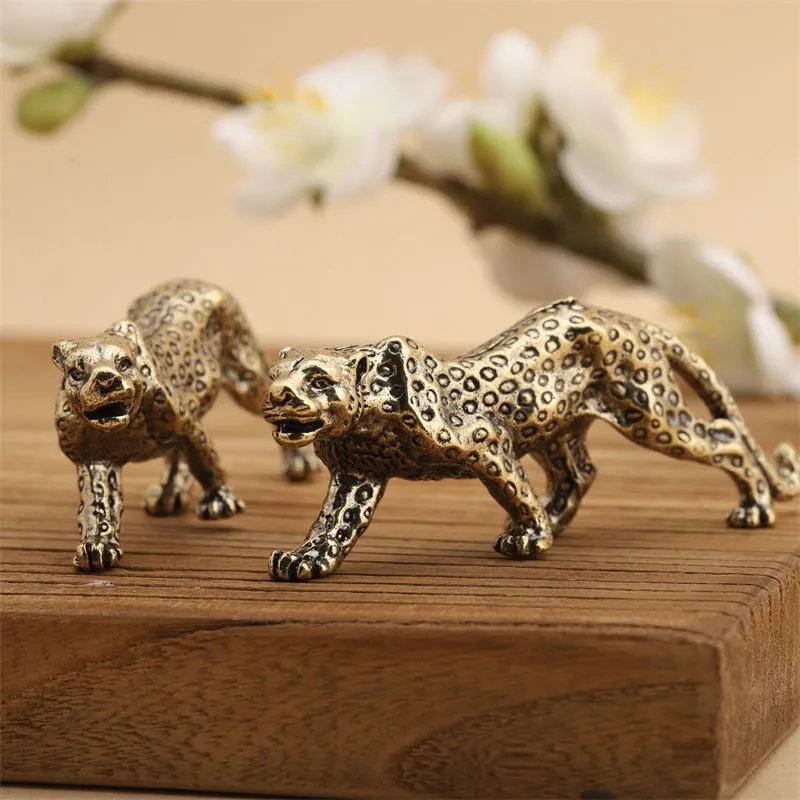 Retro Brass Money Leopard Figurine Office Desktop Decor Antique Copper Piece Pocket Play Collectible
