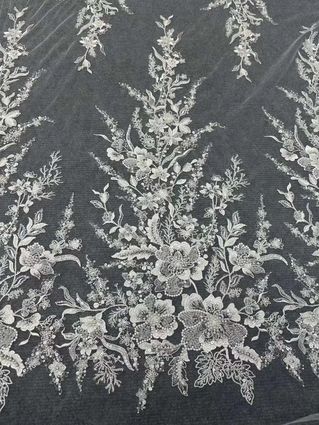 

High quality White ,Pearls Embroidery With Beads ,Silver stones French tulle net, African Fabric Lace, Party dresses .Weddings