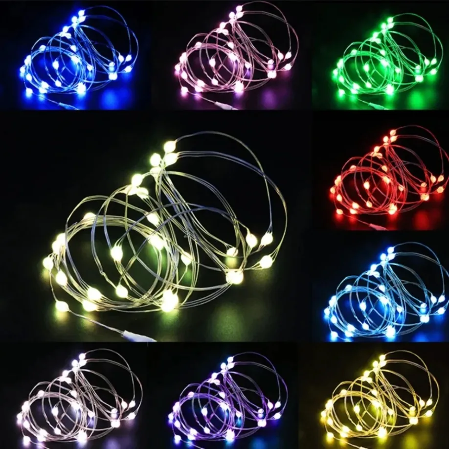 Guirxiété lumineuse LED USB en fil de cuivre, lumières dégradées, guirxiété extérieure pour Noël, fête de mariage, décorations de chambre à domicile, 10 pièces, 20m