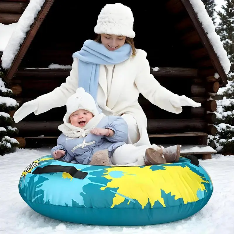 Inflatable Snow Sled Inflatable Sledding Snow Tube For Kids Heavy Duty Snow Ski Tube For Outdoor Sledding With Thickened Handles