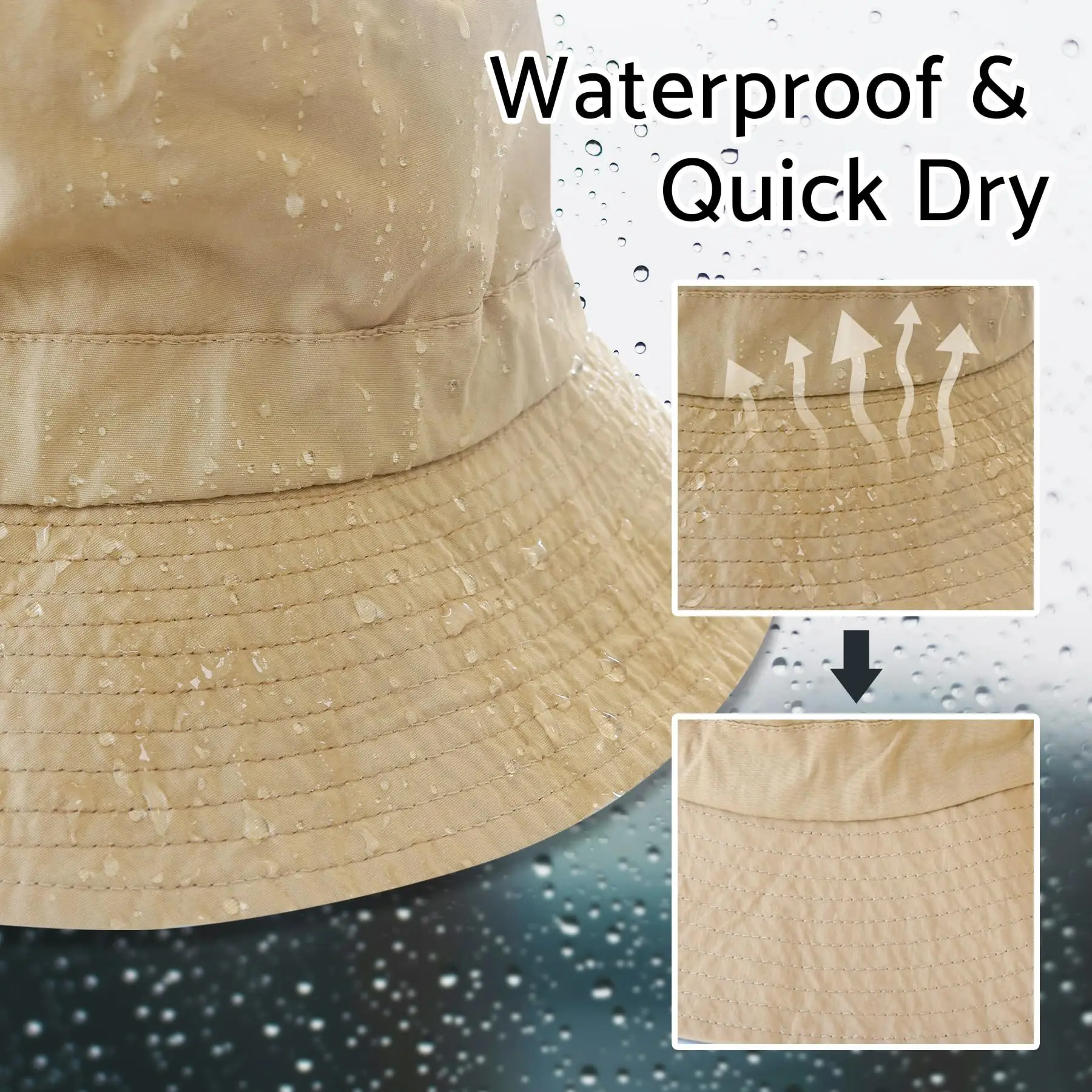 Wasserdichter Eimerhut für Damen und Herren, Regenhut, breite Krempe, verstaubarer Sonnenhut, UV-Schutz, Sommer, Strand, Angeln, Wandern, Safari-Hut – Detail 6
