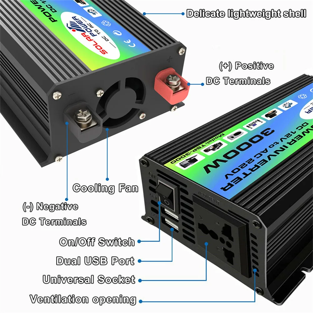 Car Invertor 3000W Power inverter Vehicle-mounted Household Converter Universal DC 12v To 220V