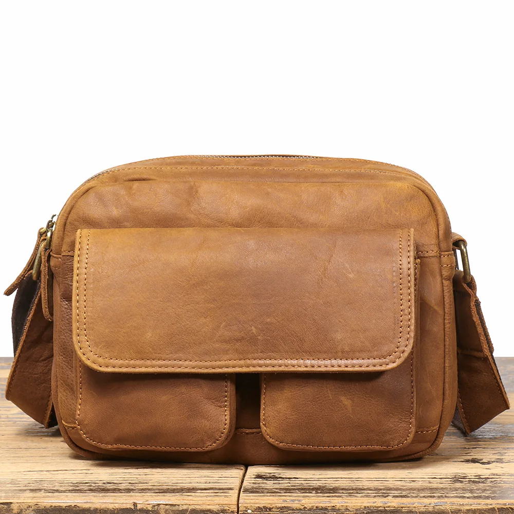 LJ-30038 Real Leather Men's Frosted Leather Shoulder Bag, Top Layer Cowhide Crossbody Bag, Casual Versatile IPad Bag