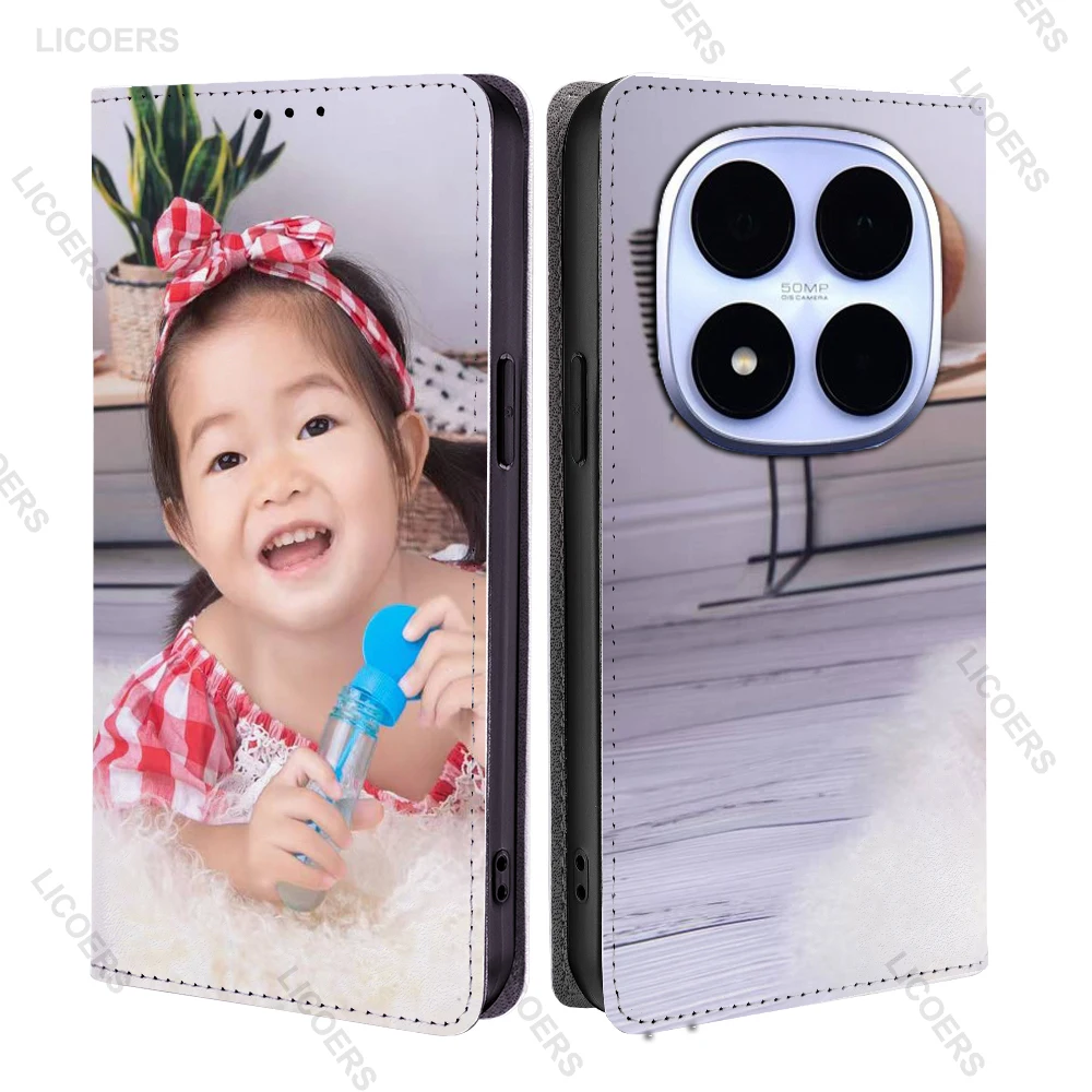DIY Magnetische Flip-Lederhülle für POCO M8 M7 M6 F8 F7 F6 F5 X8 X7 X6 Pro Schutzhülle mit individuellem Fotodruck Brieftaschen-Halter Cover Fundas