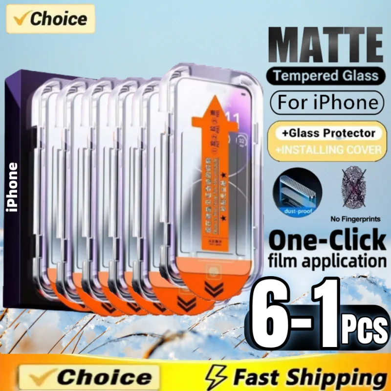 6-1 Uds vidrio templado HD sin polvo para iPhone 14 13 12 11 16 15 Pro Max Protector de pantalla iPhone X XS XR película protectora de vidrio