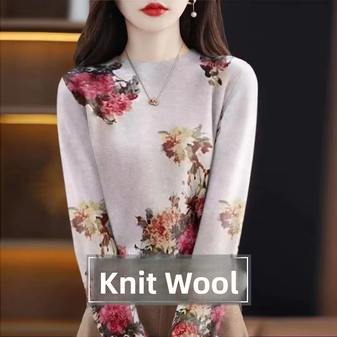 

Женский вязаный шерстяной свитер с низким круглым вырезом, короткий, тонкий, с принтом, базовая модель, модный осенне-зимний стиль для повседневной носки, свободный крой