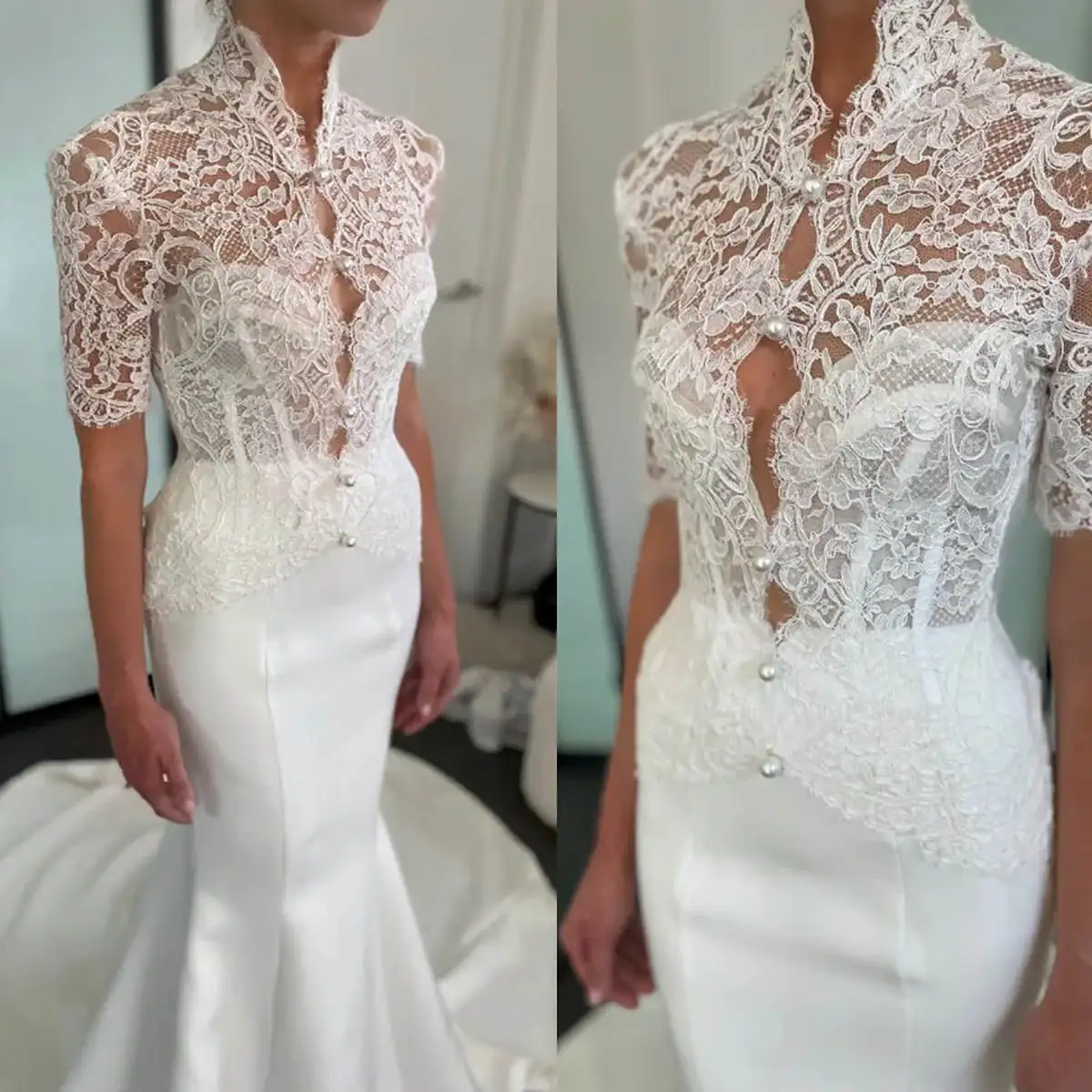 Graziosa mantella da sposa con applicazioni in pizzo, giacca da sposa corta senza maniche con perle, avvolge accessori bianco avorio, giacche personalizzate