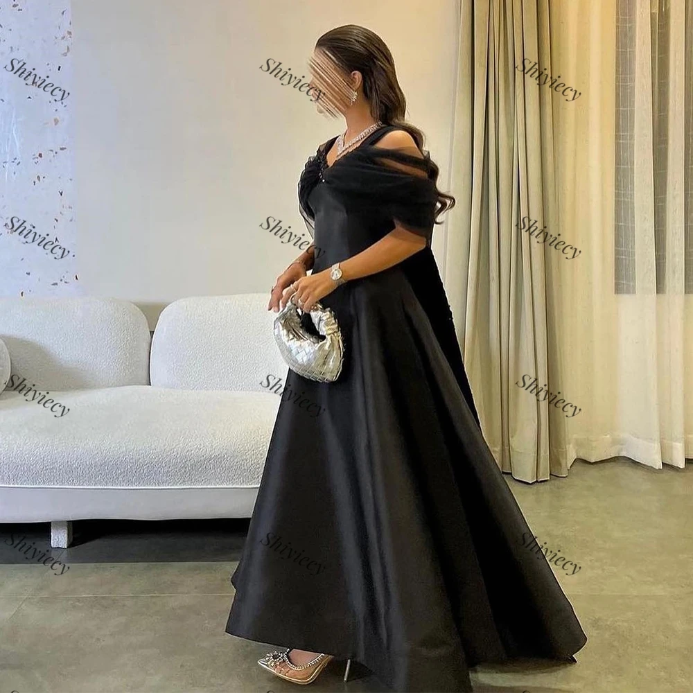 Black Formal Evening Dress Elegant Sweetheart Satin Sequined Appliques Prom Gowns Off the Shoulder Saudi Arabia Party Dress 2024