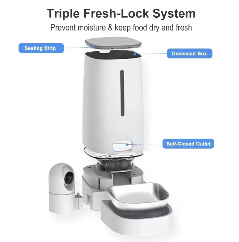 ROLKWholesale Stainless Steel Pet Smart Feeder Custom Logo Automatic Dog Cat Bowl Night Vision 4L Family App Smart Dog Feeder Vi