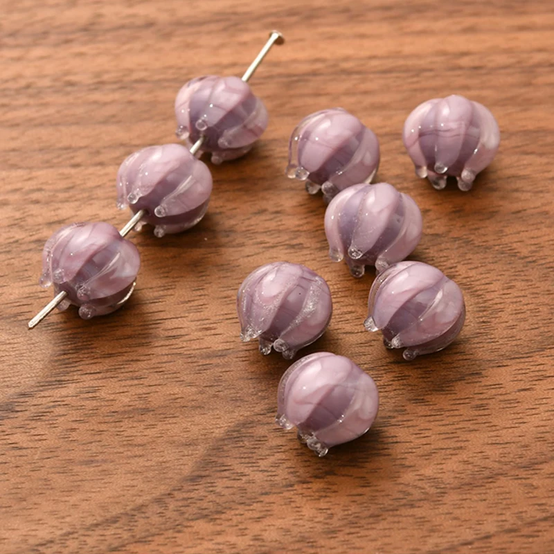 10pcs 12mm Bell Orchid Lampwork Beads For Jewelry Earring Making Loose Spacer Flores Convallariae Lampwork Glass Bead DIY