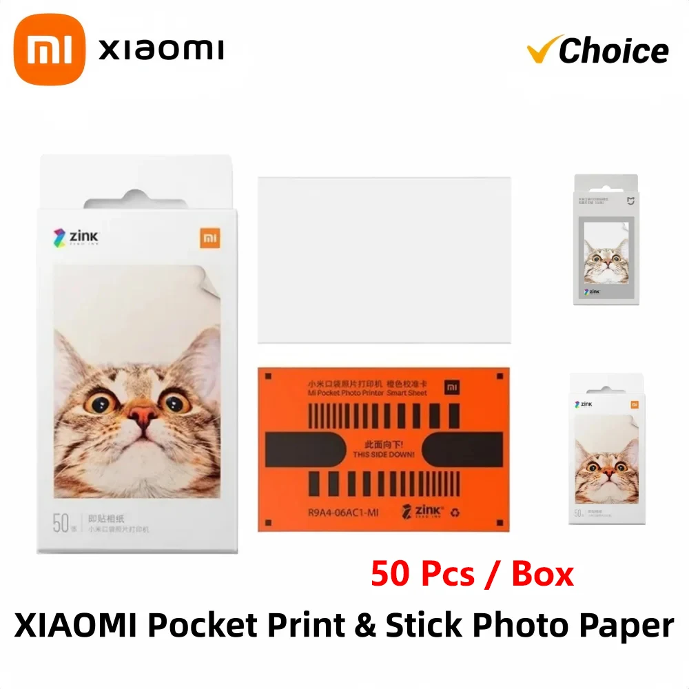 Original Xiaomi ZINK Pocket Printer Paper Self-adhesive Photo Print 50pcs Sheets Xiaomi 3-inch Mini Pocket Photo Printer  50 PCS