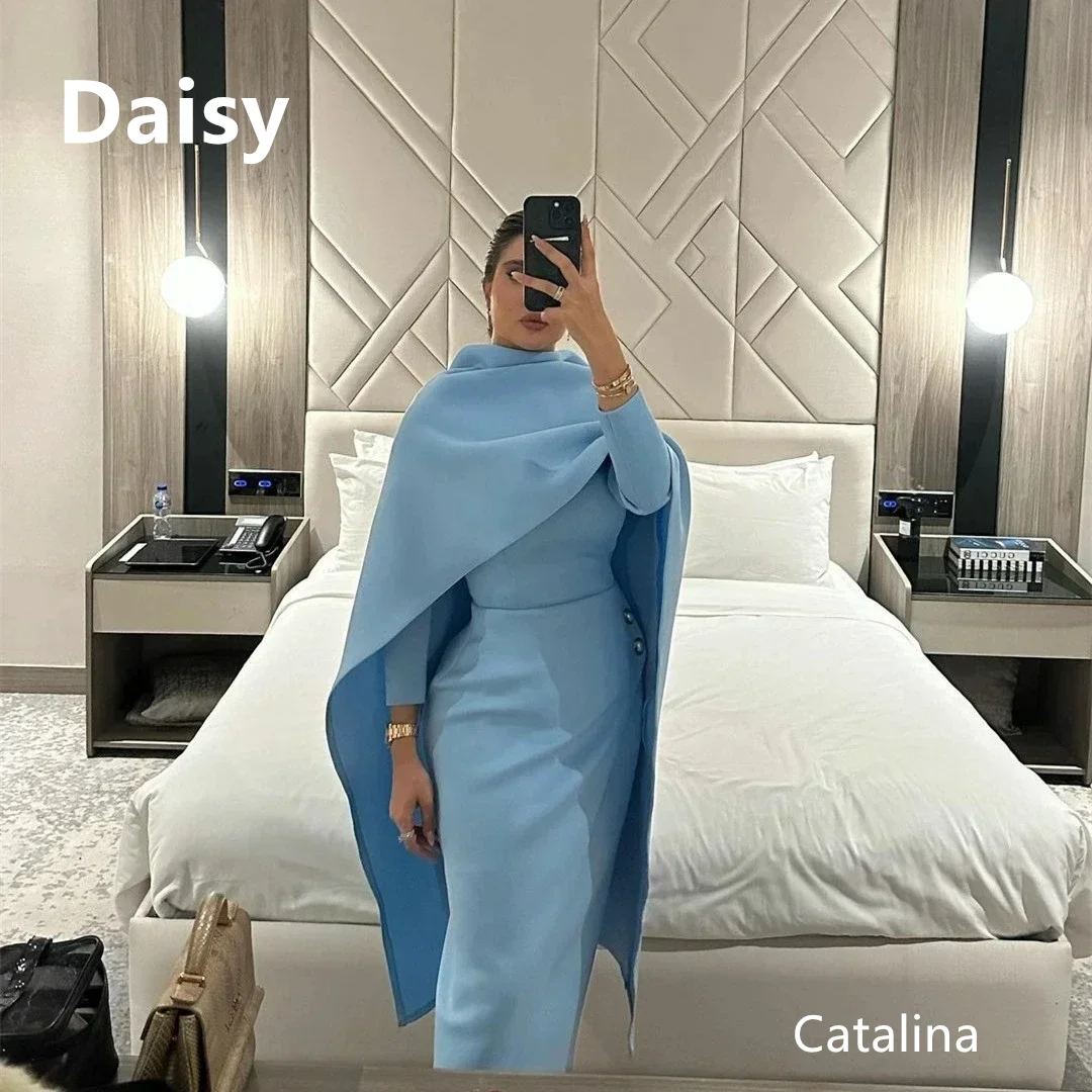 Blue Ankle Length Sheath Evening Dress Party Dresses Long Sleeves Prom Dress Saudi Arabia Formal Occasion Prom Gowns 2025 Women