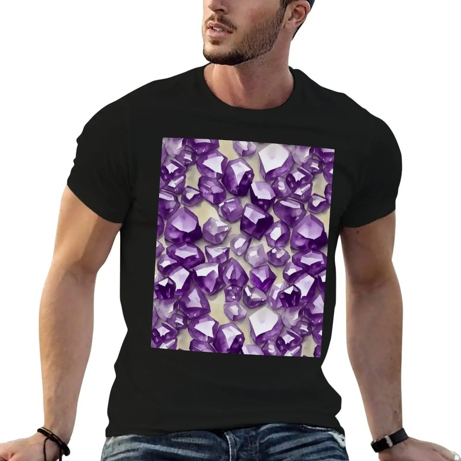 Amethyst Gemstone Seamless Pattern, Watercolor T-Shirt blacks graphic shirts fruit of the loom mens t shirts