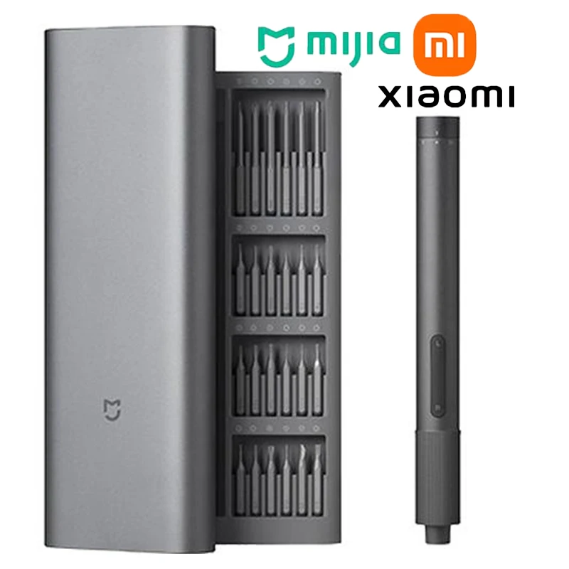 Zestaw precyzyjnych wkrętaków elektrycznych XIAOMI MIJIA, precyzyjny uchwyt, przenośny zestaw narzędzi zasilanych, z 24 stalowymi końcówkami S2, 2 ustawienia momentu obrotowego