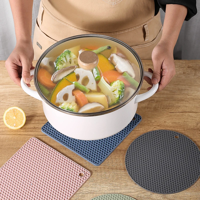 Kitchen Silicone Pot Mat Heat-Resistant Placemat Non-slip Table Mat Honeycomb Pad Leakproof Coaster Tableware Drying Pot Mat