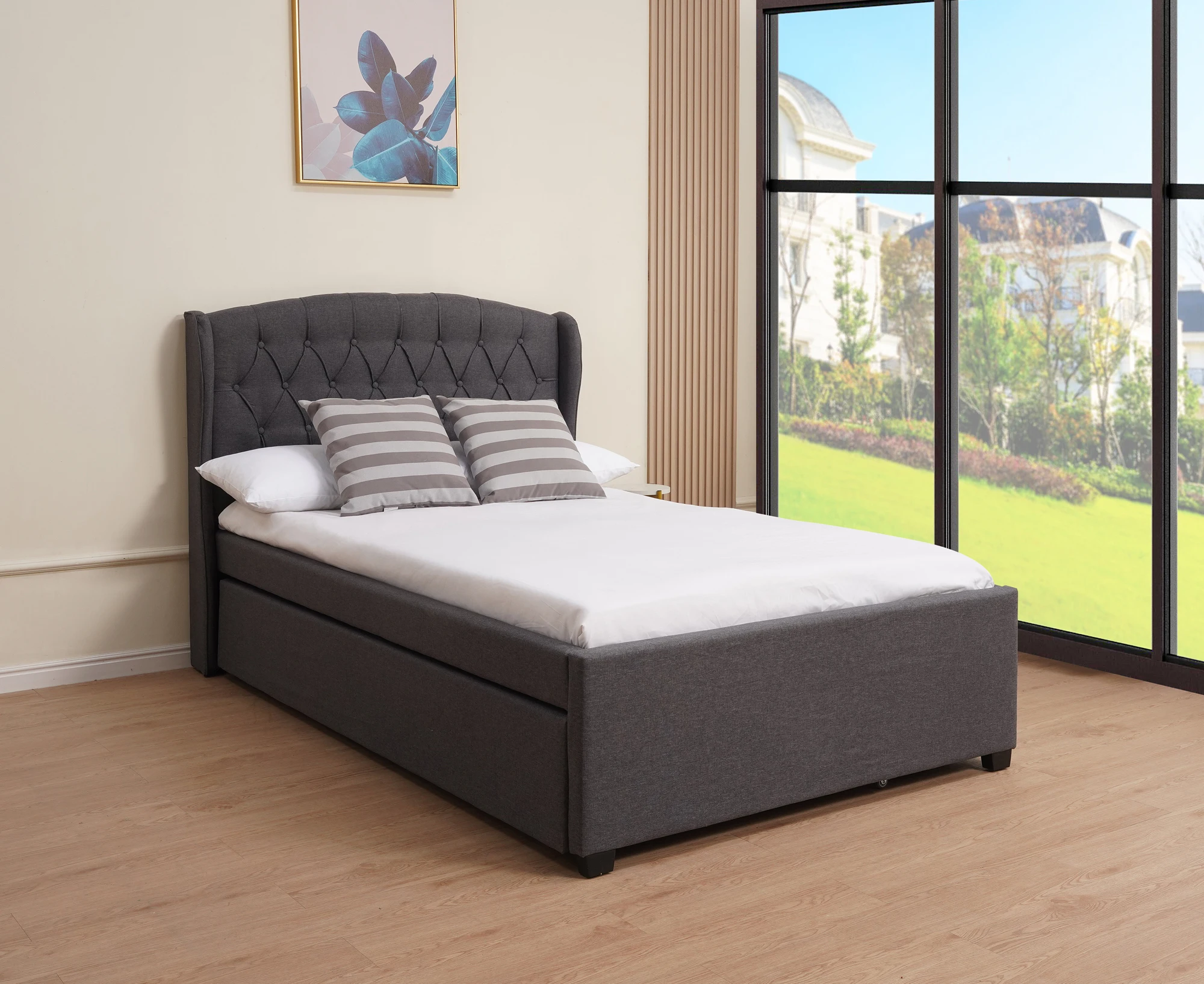 Queen-Size-Klappbett aus Stoff in Doppelgröße, Leder-PU-Betten mit zusätzlichen ausziehbaren Ausziehbetten für Kinder, Gäste und Freunde