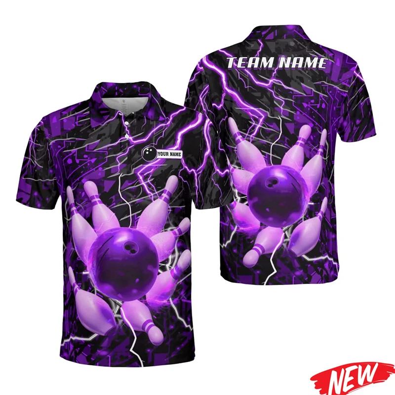 Custom Name Men's Polo Shirts Custom Design Bowling Team Name Short Sleeve Button Tshirt Sports 3d Printed Bowling Polo Shirt
